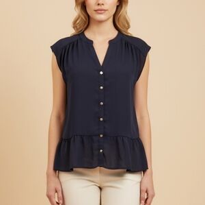 Blue Button-Up Blouse Light And Cool